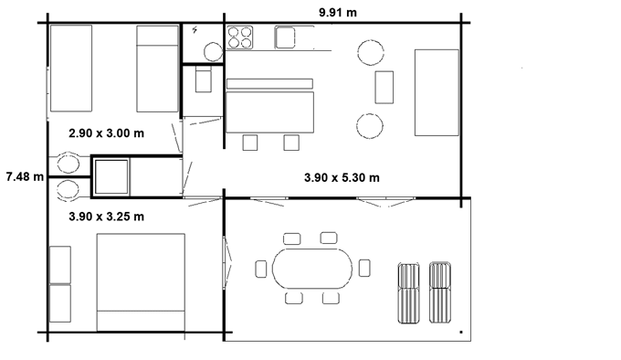 plattegrond 5 persoons huisje